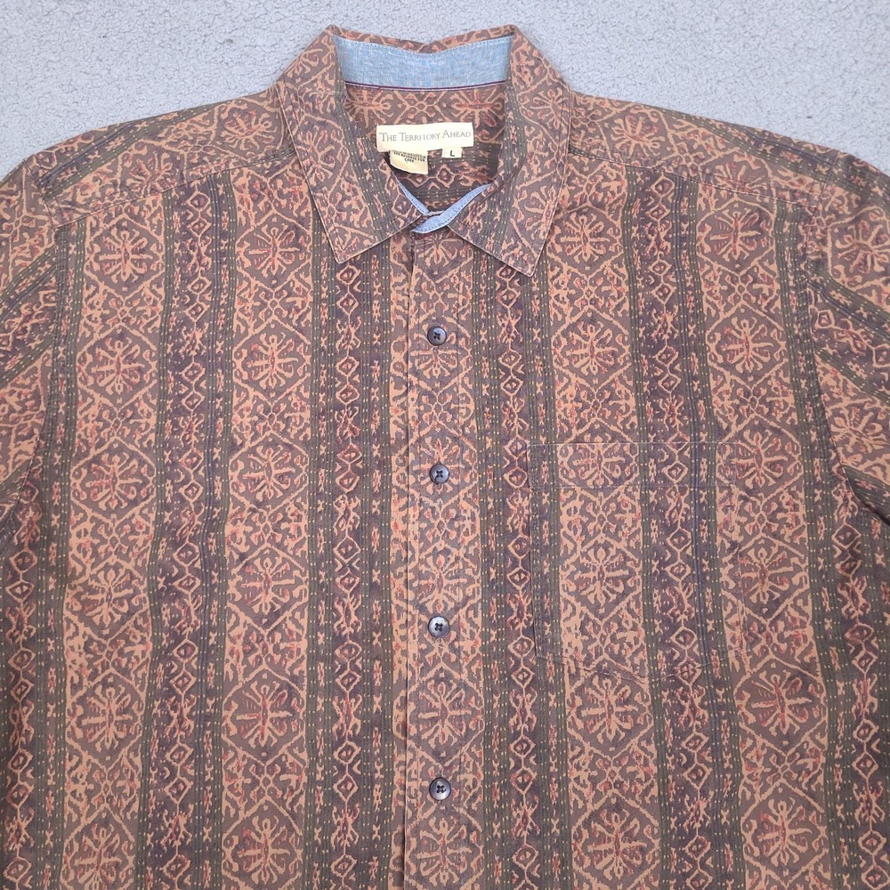 The Territory Ahead Shirt Mens‎ Large Tribal Aztec Button Up Short Sleeve